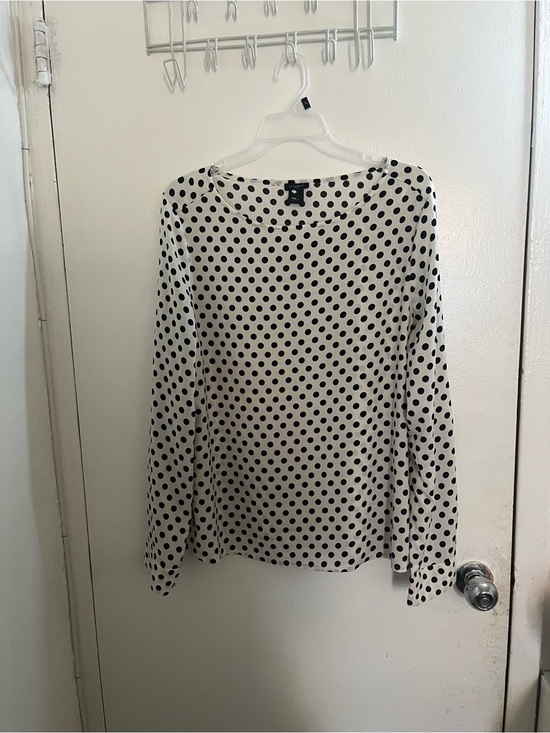 Ann Taylor Tops - Ann Taylor White Long-Sleeve Blouse with Black Polka Dots